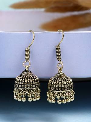  women gold plated traditional oxidized jhumka earrings 1