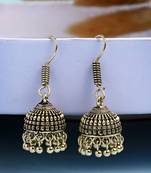women gold plated traditional oxidized jhumka earrings