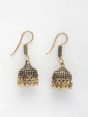  women gold plated traditional oxidized jhumka earrings 2