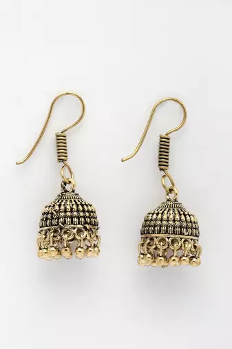  women gold plated traditional oxidized jhumka earrings