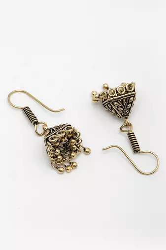  women's oxidized gold plated jhumka earrings