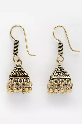  women's oxidized gold plated jhumka earrings