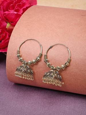  women's ethnic gold plated oxidized jhumka earrings 1