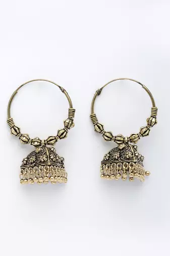  women's ethnic gold plated oxidized jhumka earrings