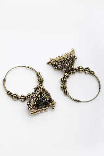 women's ethnic gold plated oxidized jhumka earrings