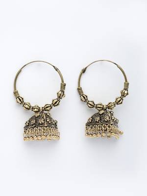  women's ethnic gold plated oxidized jhumka earrings 4