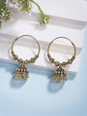  women's traditional gold plated oxidized jhumka earrings 1