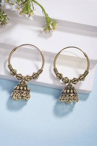  women's traditional gold plated oxidized jhumka earrings