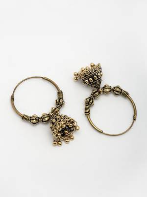  women's traditional gold plated oxidized jhumka earrings 3