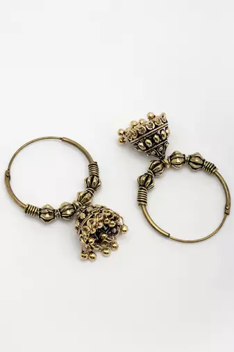 women's traditional gold plated oxidized jhumka earrings