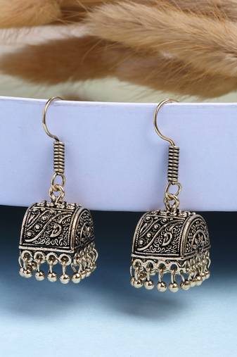  women gold plated oxidized contemporary jhumka earrings