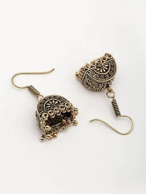  women gold plated oxidized contemporary jhumka earrings 3