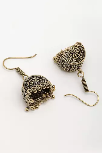  women gold plated oxidized contemporary jhumka earrings