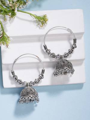  women's handmade silver plated oxidized traditional jhumka earrings 1