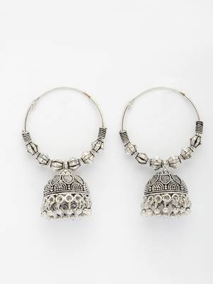  women's handmade silver plated oxidized traditional jhumka earrings 2