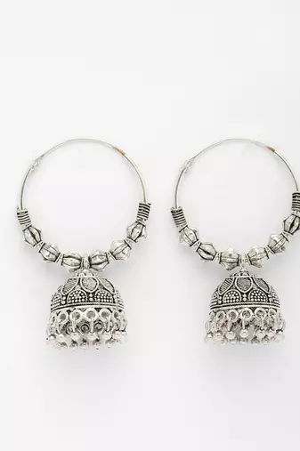  women's handmade silver plated oxidized traditional jhumka earrings