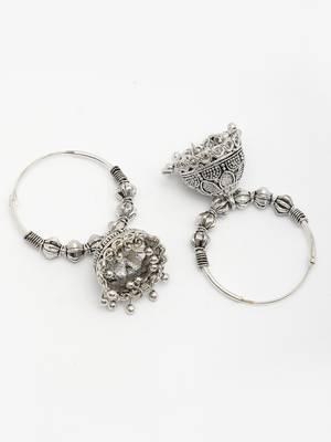  women's handmade silver plated oxidized traditional jhumka earrings 3