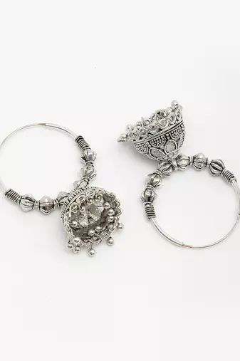  women's handmade silver plated oxidized traditional jhumka earrings