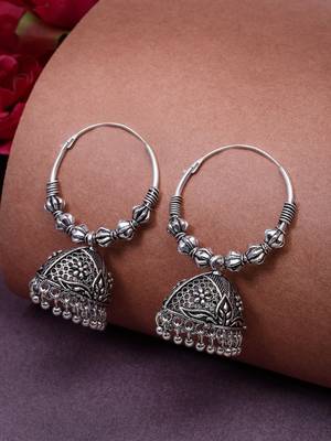  women's silver plated oxidized contemporary jhumka earrings 1