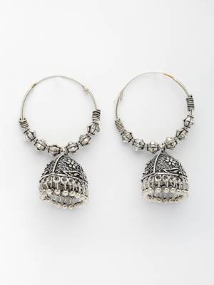 women's silver plated oxidized contemporary jhumka earrings 2