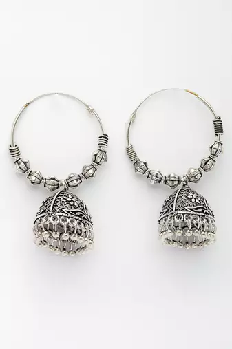  women's silver plated oxidized contemporary jhumka earrings