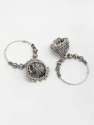  women's silver plated oxidized contemporary jhumka earrings 3