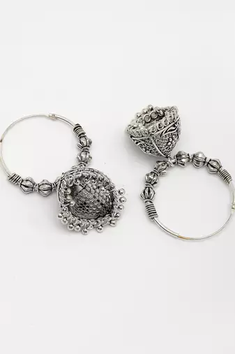  women's silver plated oxidized contemporary jhumka earrings