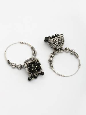  women oxidized silver plated black artificial beads jhumka earrings 3