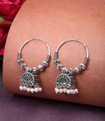  women oxidized silver plated white artificial beads jhumka earrings
