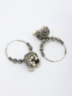  women oxidized silver plated white artificial beads jhumka earrings 3