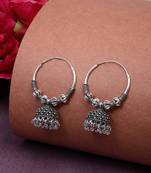  women's ethnic silver plated oxidized circle jhumka earrings
