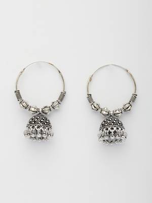  women's ethnic silver plated oxidized circle jhumka earrings 2