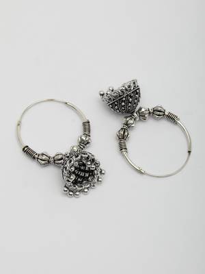  women's ethnic silver plated oxidized circle jhumka earrings 3