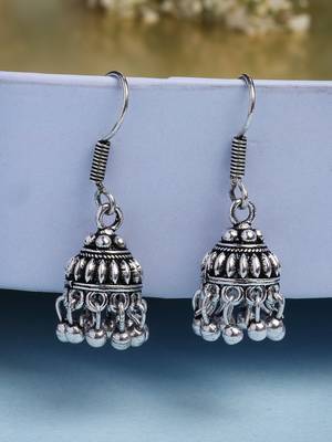  women's traditional silver plated oxidized jhumka earrings 1