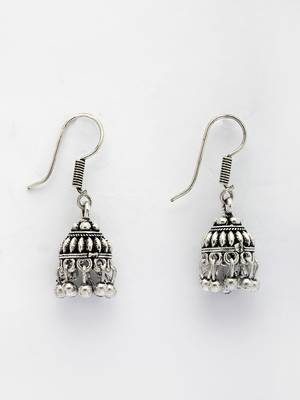  women's traditional silver plated oxidized jhumka earrings 4