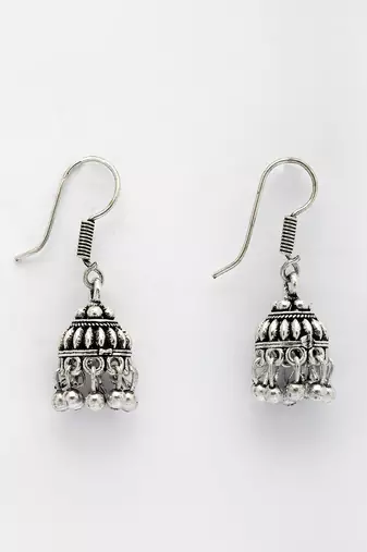  women's traditional silver plated oxidized jhumka earrings