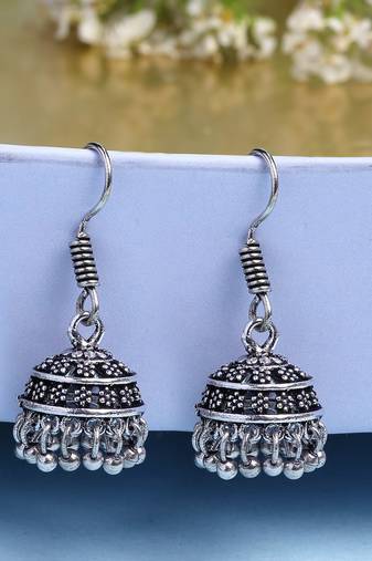  women silver plated oxidized traditional jhumka earrings