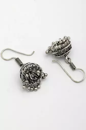  women silver plated oxidized traditional jhumka earrings