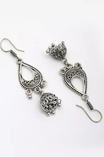  women silver plated german silver jhumka earrings