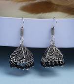  women's oxidized silver plated black artificial beads jhumka earrings
