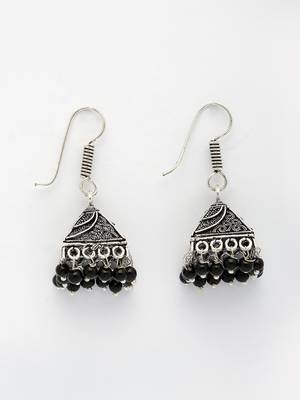  women's oxidized silver plated black artificial beads jhumka earrings 4