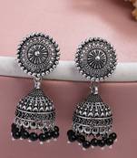  women's oxidized silver plated black artificial beads jhumka earrings