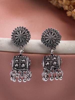  women silver-plated oxidized contemporary jhumkas earrings 1