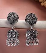  women silver-plated oxidized contemporary jhumkas earrings