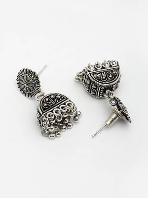  women silver-plated oxidized contemporary jhumkas earrings 3