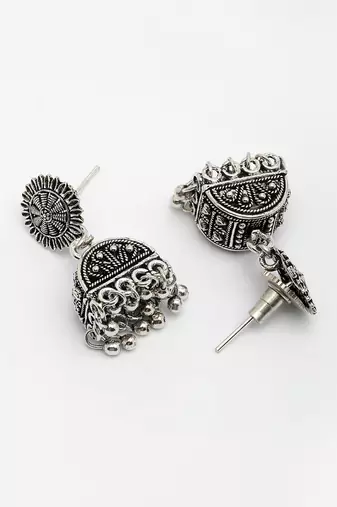  women silver-plated oxidized contemporary jhumkas earrings