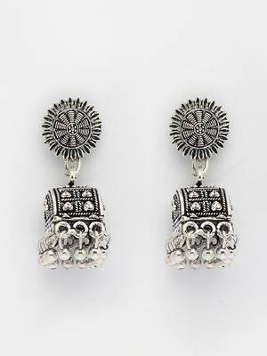  women silver-plated oxidized contemporary jhumkas earrings 4