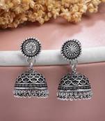women silver plated round shape oxidized traditional jhumka earrings