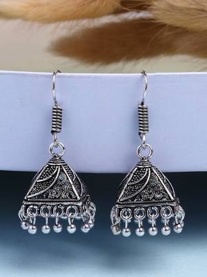  women's oxidized silver plated jhumka earrings 1