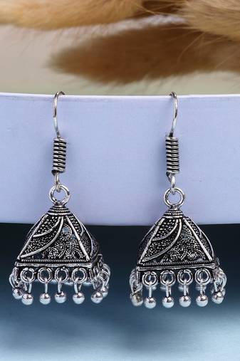 women's oxidized silver plated jhumka earrings